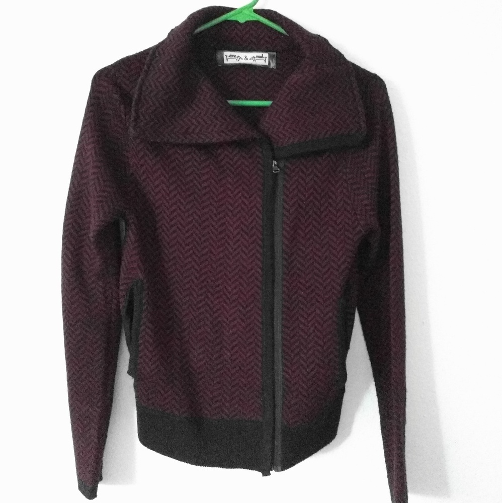 Black & Burgundy Asymmetrical Zip Jacket